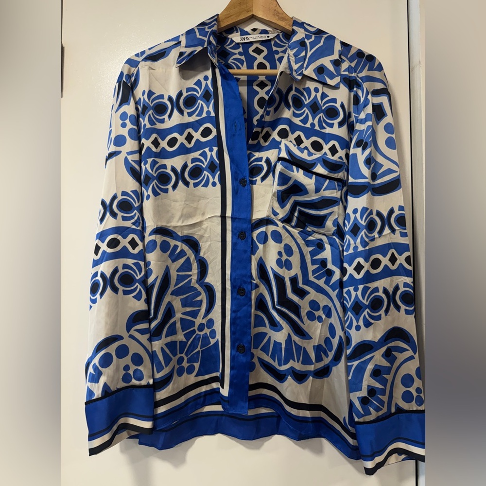 Zara Blue and Cream Patterned Shirt